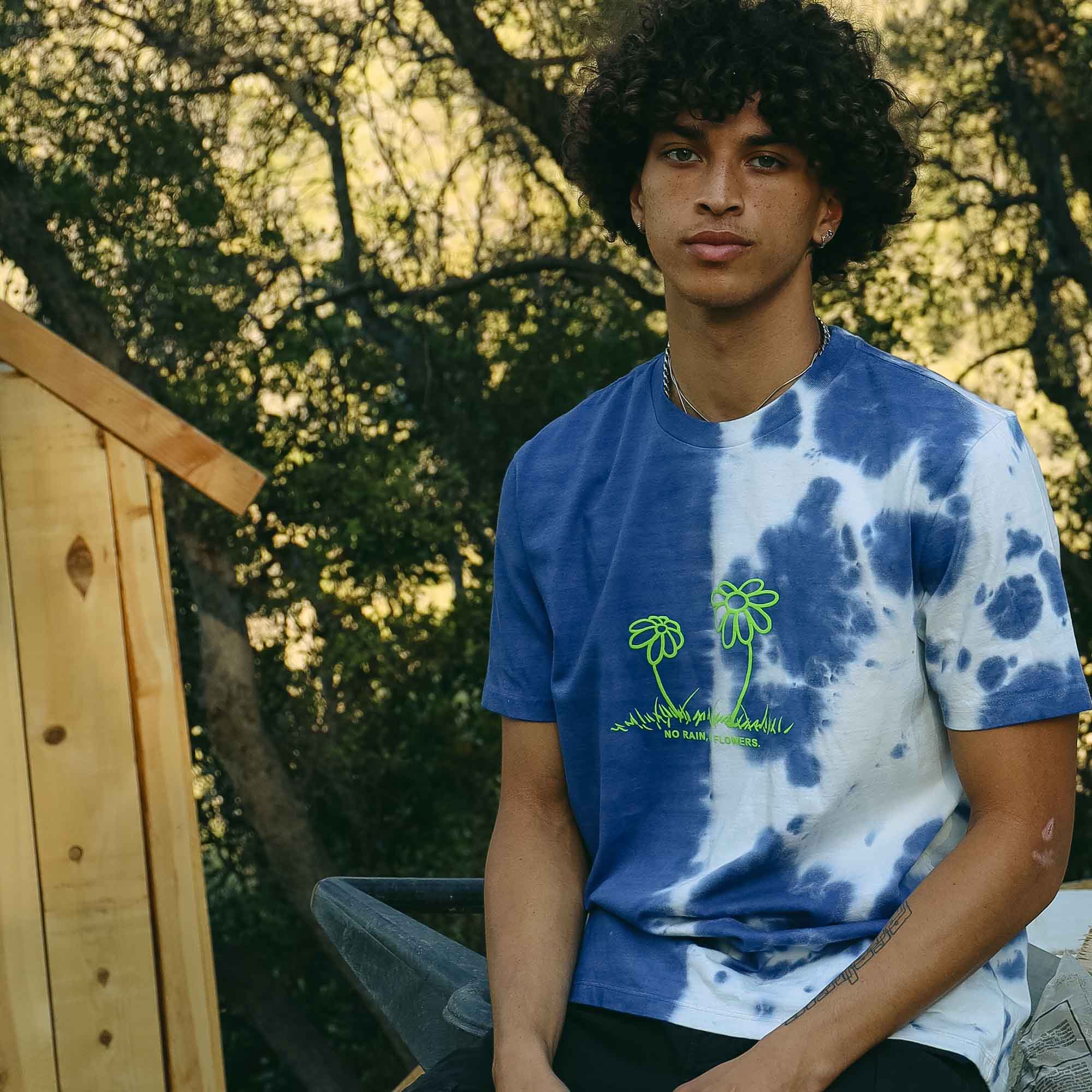 NO RAIN NO FLOWER puff ink HALF tie-dye tee - Image 6
