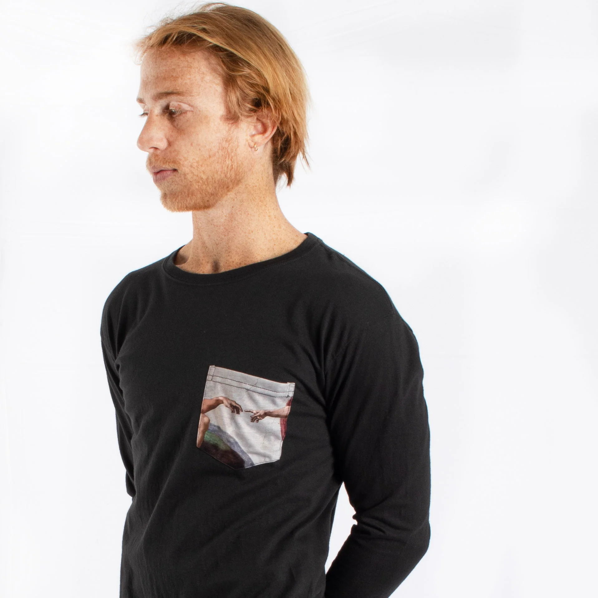 Michelangelo Creation Of Adam pocket long sleeve graphic tee - Image 6