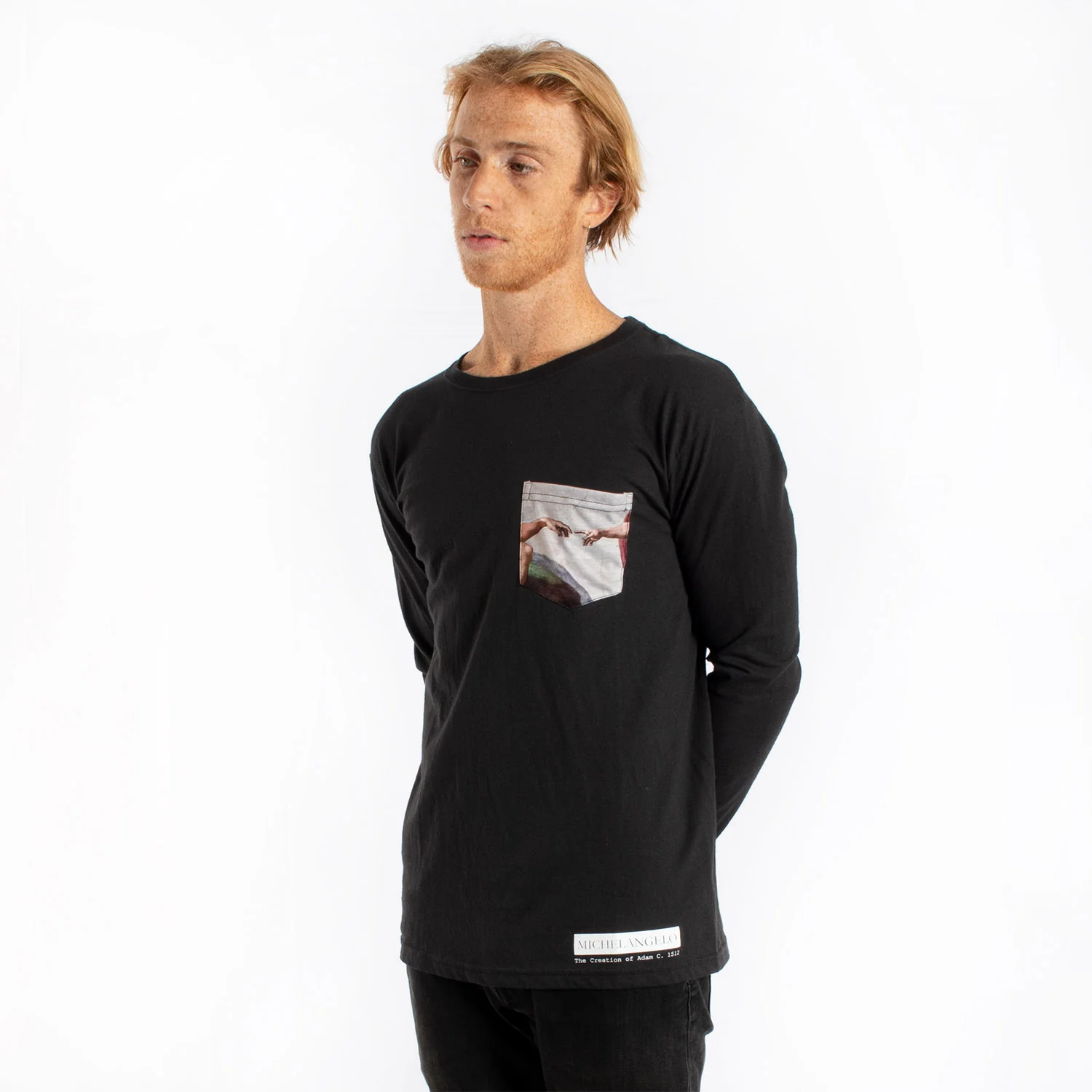 Michelangelo Creation Of Adam pocket long sleeve graphic tee - Image 7