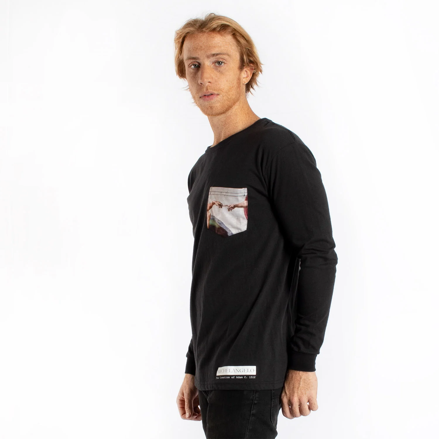 Michelangelo Creation Of Adam pocket long sleeve graphic tee - Image 8