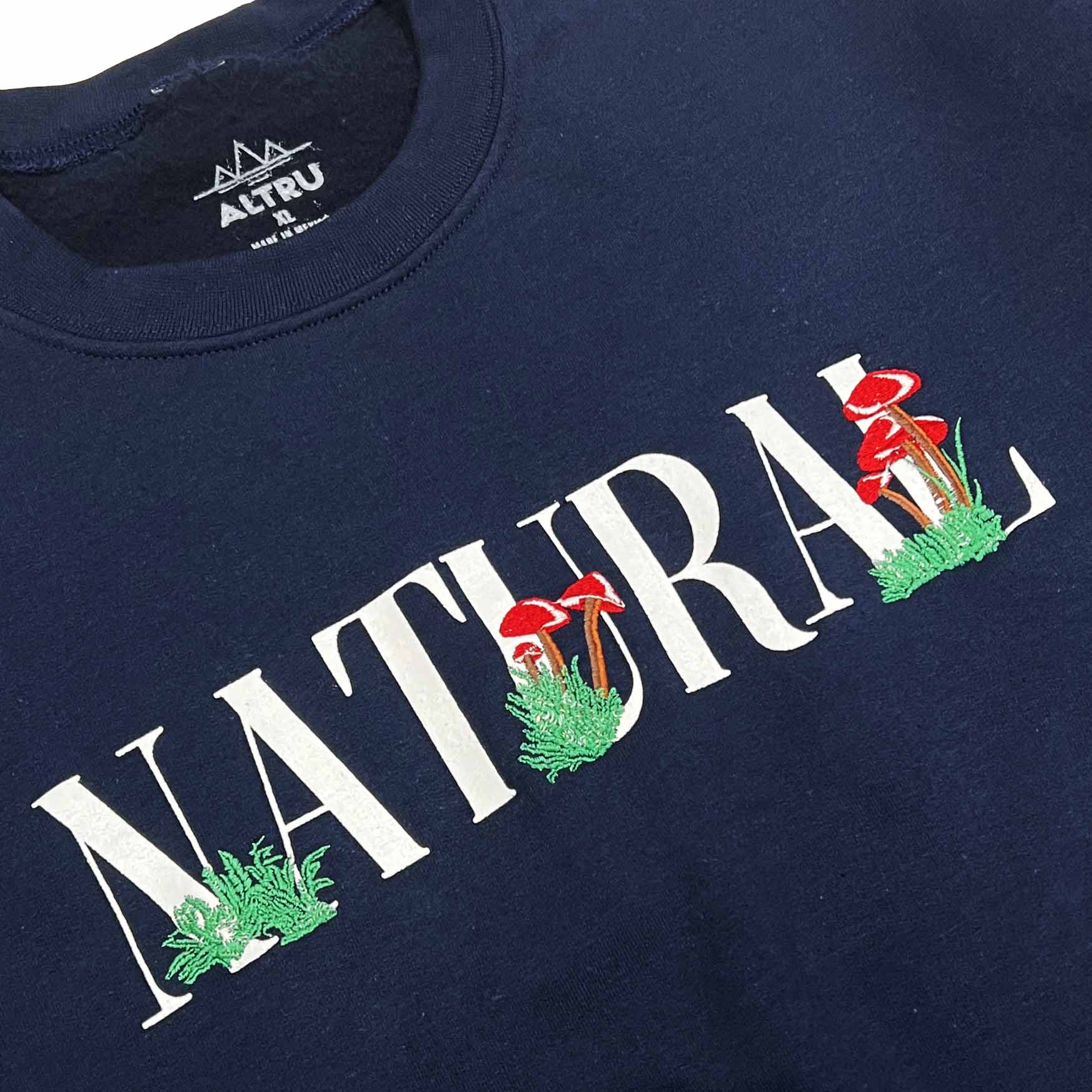 Embroidered Mushrooms Navy Fleece Crewneck Sweatshirt - Image 3