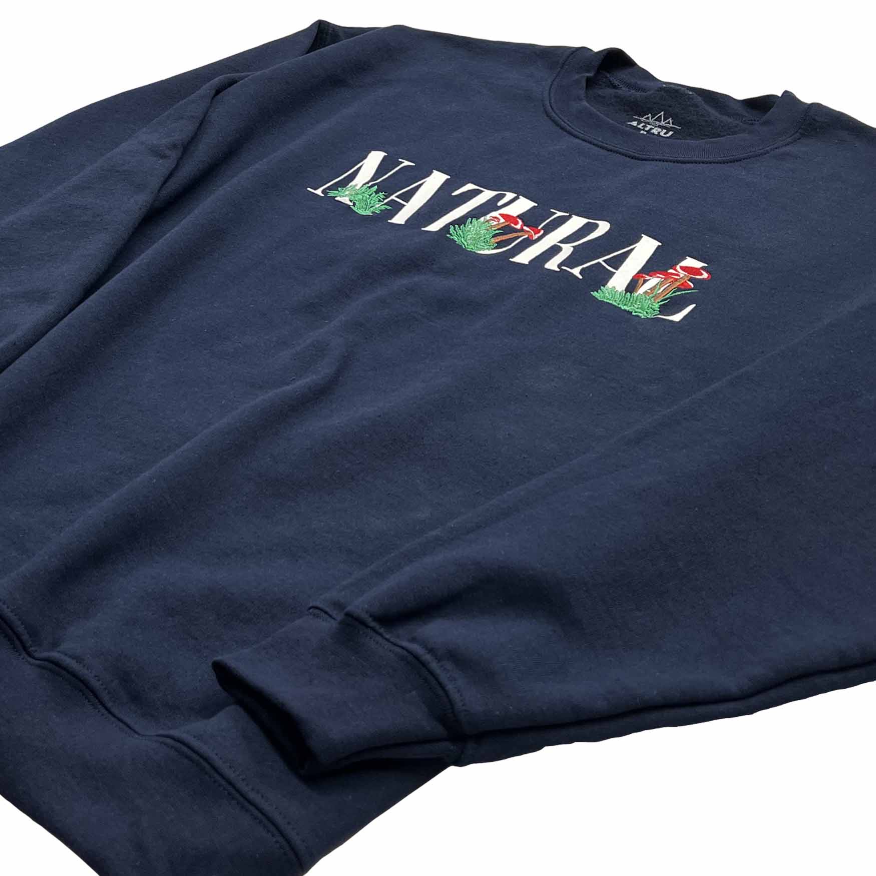 Embroidered Mushrooms Navy Fleece Crewneck Sweatshirt - Image 4
