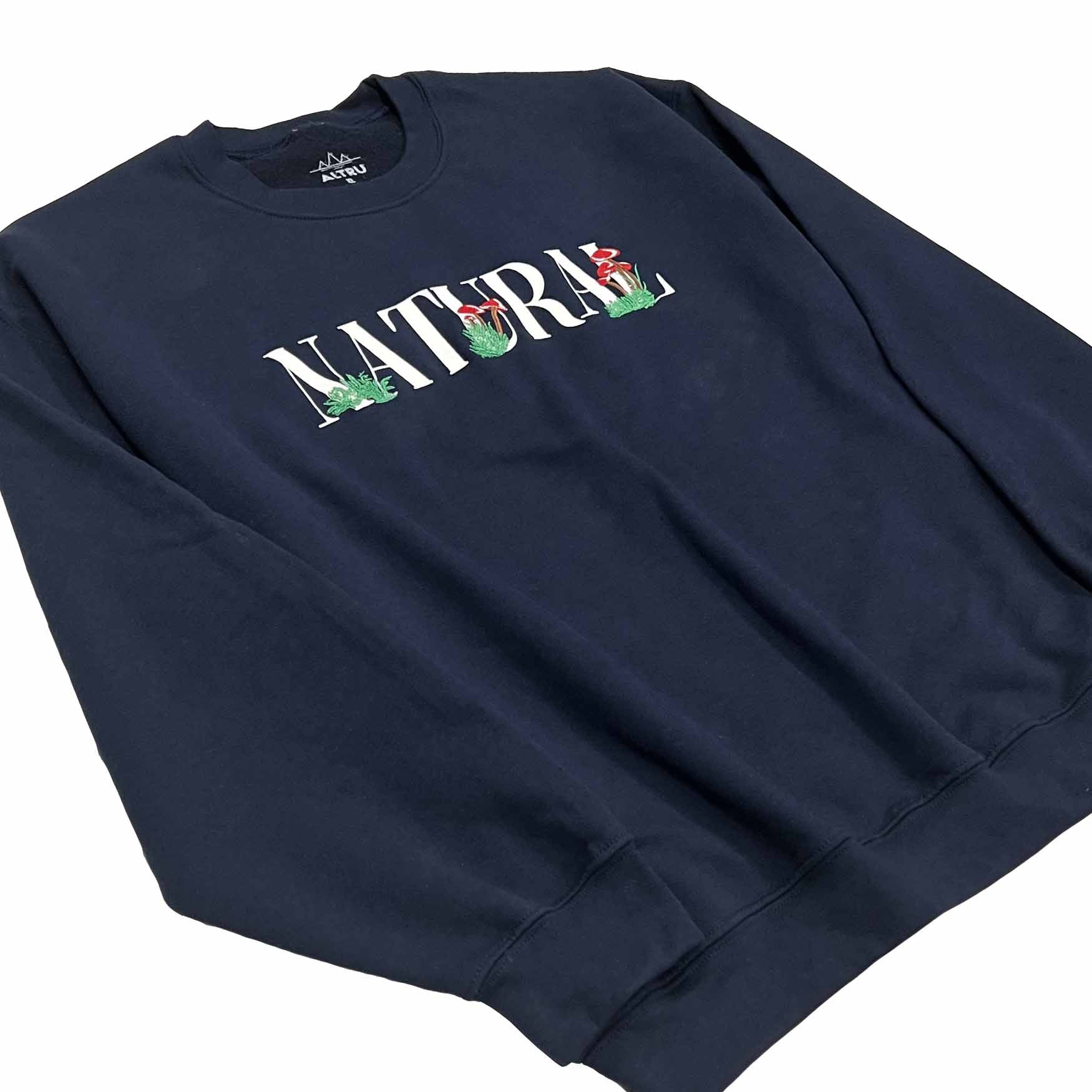 Embroidered Mushrooms Navy Fleece Crewneck Sweatshirt - Image 5